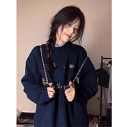 LDBE藏藍色毛衣女秋冬2025新款軟糯韓系穿搭慵懶風長袖針織衫上衣圓領 藏青色 XL