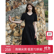 范思藍恩夏季腰精裙氣質(zhì)收腰無袖背心連衣裙女夏季新款海邊度假顯瘦裙 黑色-有袖 L