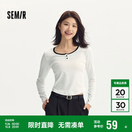 森馬（Semir）長袖T恤女短款撞色打底衫簡約風(fēng)秋季假兩件修身衣服101524101005
