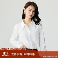 茵曼復古開(kāi)衫女裝翻領(lǐng)襯衫秋冬季薄長(cháng)袖襯衣上衣 云朵白 XL