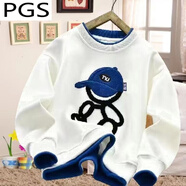 普戈斯（PUGESI）新款中大兒童長(cháng)袖上衣假兩件加絨寬松外穿帥氣新男童衛衣薄款加厚 白色 加絨 120 36-48斤