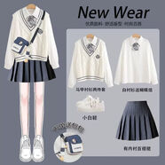 梓洛蘭ZiLuolan2025秋季少女兩件套毛衣針織三件套學(xué)生學(xué)院寬松韓版馬甲 米白馬甲+領(lǐng)結(jié)襯衫+灰百褶裙 493 L 建議100-110斤