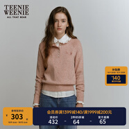 Teenie Weenie小熊女冬季休閑通勤彩色點子紗長半開襟套頭慵懶毛衣 粉色 XS 155