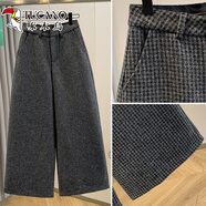 啄木鳥(niǎo)高檔大尺碼秋冬女裝胖MM顯瘦韓系百搭九分格子毛呢闊腿褲高腰休閑 千鳥(niǎo)格【顯瘦時(shí)尚百搭】 XL 【120-135斤 】