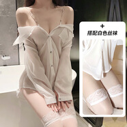 性感情趣內衣女雪紡白襯衫制服誘惑睡裙透視睡衣免脫 白色+白絲襪 均碼