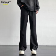 Homlean復(fù)古水洗牛仔褲男春夏美式直筒微喇顯高百搭街頭風(fēng)an07黑色M