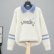 林中尋初中生毛衣加絨加厚2024新款秋冬毛衣女2024新款少女初中學(xué)生大童 米白色 M 建議95-105斤