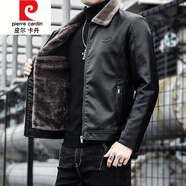 皮爾卡丹（pierre cardin）休閑帥氣皮毛一體男士皮衣毛領(lǐng)外套加厚加絨秋冬季保暖機車皮夾克 PY-1117加絨 黑色 L