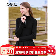 百圖betu女裝秋季新款連衣裙翻領(lǐng)拉鏈?zhǔn)昭@瘦連衣裙裙子2409T97 黑色 XS