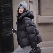 南極人韓版時(shí)尚長(zhǎng)短款羽絨服女高端2024連帽加厚袖標(biāo)保暖泡芙情侶面包服 黑色-短 M