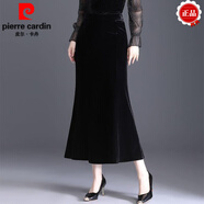 皮爾卡丹（pierre cardin）半身裙女秋冬新款大碼金絲絨魚(yú)尾裙高腰顯瘦包臀裙氣質(zhì)百搭一步裙 保暖黑色絲絨魚(yú)尾裙【金絲絨秋冬半身裙】 6XL 190-220
