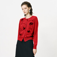 顏域灰色高級感針織開(kāi)衫女2025新款秋裝寬松百搭繡花女式長(cháng)袖毛衣 紅色 M