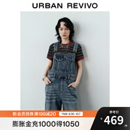 UR2025秋季新款女裝潮流做舊水洗貓須牛仔背帶褲UYV850122 藍(lán)色 27