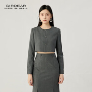 哥弟（GIRDEAR）女裝2025秋季新款圓領(lǐng)精簡三?？鄱绦∥餮b西服外套女140072 蓖麻灰 S (2)
