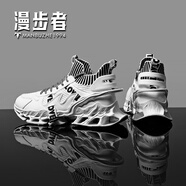 漫步者跑步鞋男軟底回彈休閑運(yùn)動(dòng)鞋減震夏季透氣網(wǎng)面炫酷襪子口刀鋒潮鞋 白色-2412 39