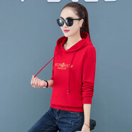 啄木鳥(niǎo)品牌好棉女士衛(wèi)衣女春秋薄款2025年秋季新款中年女裝秋裝上衣40歲 紅色(單件衛(wèi)衣) 3XL 適合140-160斤