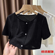 美梵朗蕾絲短袖開(kāi)衫女夏季外搭遮陽(yáng)披肩短款洋氣空調(diào)衫罩衫上衣 黑色-女針織衫開(kāi)衫 L -女針織衫開(kāi)衫