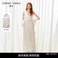 糖力商場(chǎng)同款糖力 仙氣羽毛禮服 2025秋新款禮服晚裝TWTQQ47776 白色 S