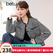 百圖betu女裝春季新款短外套高級感小香風(fēng)長(cháng)袖毛呢外套女2401T40 黑色 S