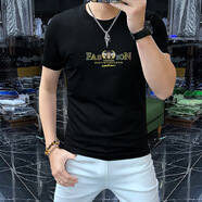 ANDSEEYOU 品牌短袖t恤男2025夏季新款絲光棉潮流修身休閑體恤衫上衣男七夕 黑色（B款） L