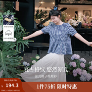茵曼（INMAN）【商場(chǎng)同款】法式格子襯衫2025夏季女裝新款短袖娃娃衫襯衣 藏青 XL