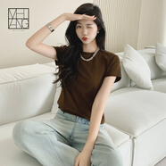 美洋（MEIYANG）瘦瘦T 顯瘦圓領(lǐng)彈力修身百搭短袖女士上衣時(shí)尚休閑透氣柔軟T恤女 茶褐色 XL