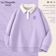 La Chapelle Sport拉夏貝爾polo領(lǐng)衛衣女春秋季寬松百搭休閑學(xué)院風(fēng)撞色華夫格上衣服 紫色(幽蘭胸標) L /170(推薦115-130斤)