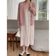HUALIN FASHION琪琪絨純色圓領(lǐng)薄開(kāi)衫女2025秋韓版寬松針織衫 蜜桃粉 均碼