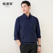 恒源祥純羊毛背心男秋冬套頭V領(lǐng)針織羊毛衫坎肩爸爸裝中老年毛衣馬甲男 藏青 2XL /185/100A