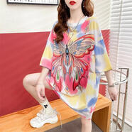 簡(jiǎn)方位中長(zhǎng)款上衣女遮臀t恤搭配鯊魚(yú)褲夏季網(wǎng)眼冰絲大碼鏤空速干裙女新 花蝴蝶 均碼  M 建議100斤內(nèi)