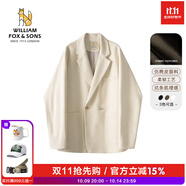William fox&sons威廉?？怂狗瞒淦そq小西服男輕商務(wù)復(fù)古寬松易打理便西休閑西裝男 米白色（雙排扣） XL /52