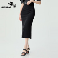 哥弟（GIRDEAR）女裝高腰H型中長款直筒開叉包臀半身裙1200232 石墨黑 XL (5碼)