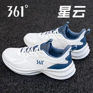 361度星云丨男鞋運動鞋男跑步鞋夏季透氣休閑運動舒適網(wǎng)面防滑旅游鞋 羽毛白/懷舊藍-3 (星云) 44