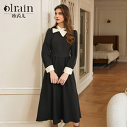 Olrain歐芮兒法式黑色連衣裙女裝春季新款赫本風(fēng)蝴蝶結長(cháng)裙 黑色 XL