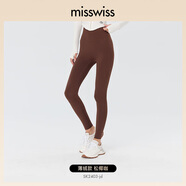 MissWiss【倪妮同款】鯊魚(yú)褲薄款女外穿收腹提臀瑜伽褲打底褲 【薄絨款】松椰咖 XL