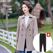 俞兆林（YUZHAOLIN）媽媽春裝上衣中長(cháng)款大衣中年女士時(shí)尚風(fēng)衣中老年女裝春秋氣質(zhì)外套 駝色+休閑褲 2XL (建議100-115斤)