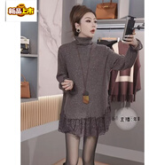 初徑高領(lǐng)蕾絲下擺針織衫女冬季新款慵懶風(fēng)寬松套頭中長(cháng)款減齡打底毛衣 霧霾紫 M 90-110斤