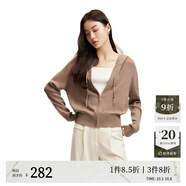 VEROMODA針織衫女秋新款含羊毛豎坑條連帽針織開(kāi)衫簡(jiǎn)約休閑 利口褐色- 170/88A/L