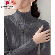 皮爾卡丹（pierre cardin）秋季新款半高領(lǐng)修身內(nèi)搭針織加絨打底衫女裝長袖慵懶風(fēng)超好看毛衣 加厚 深灰色826C 2XL