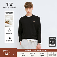 Teenie Weenie小熊男裝簡(jiǎn)約風(fēng)長(cháng)袖T恤秋冬純色休閑寬松打底衫 黑色 M 170