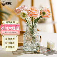 呂姆克花瓶玻璃透明小花瓶干花滿天星仿真花鮮活容器水紋花瓶擺件5272