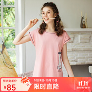 芬騰 睡衣女新品純棉短袖可愛卡通女士家居服睡裙 蝦色 M