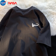 NASA MARVEL短袖T恤男2024夏季新款重磅純棉寬松短袖T恤ins潮流上衣 黑色 XL