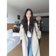 阿卡多兩面穿風(fēng)衣外套女2025秋季新款寬松顯瘦中長(cháng)款連帽英倫風(fēng)大衣百搭 淺米色風(fēng)衣 S 均碼