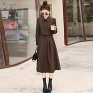 可茵（Keyin）連衣裙女裝套裝2025年春秋新款氣質(zhì)小香風(fēng)黑色襯衫裙中長(cháng)款裙子女 咖啡色馬甲+連衣裙 L