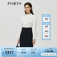 PORTS寶姿秋冬新品女裝長(cháng)袖中長(cháng)連衣裙ALM9D062MWP100 白+黑 3XL (14)