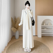 花花公子（PLAYBOY）秋冬長(zhǎng)款毛衣連衣裙韓版寬松慵懶風(fēng)針織長(zhǎng)裙子過(guò)膝加厚內(nèi)搭打底裙 米白色(加長(zhǎng)厚款：配大圍巾) S 建議80-95體重