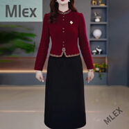 MLEX連衣裙2024新款女秋冬加厚喜婆婆婚宴裝禮服高貴洋氣媽媽平時(shí)可穿 紅色 XL 85-105斤