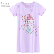 巴布豆女童睡裙夏短袖薄款兒童睡衣女孩棉公主寶寶母女親子大童 A款 5007 紫色 120 參考身高115-125