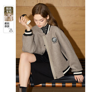 庫恩瑪維（KUHNMARVIN）酷颯時(shí)尚棉服女裝2024冬新款綿羊毛呢菱格絎棉棒球服外套K36198 奶褐色 L